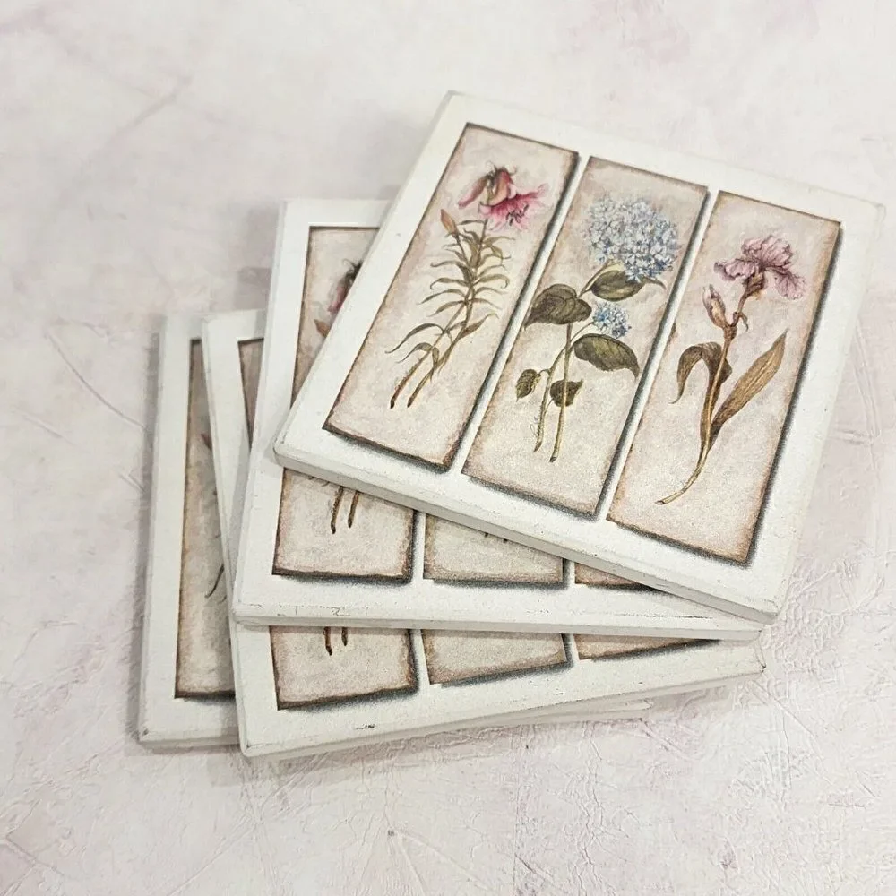 Vintage‎ Flower Themed Coasters Spring Decor Cork Backed